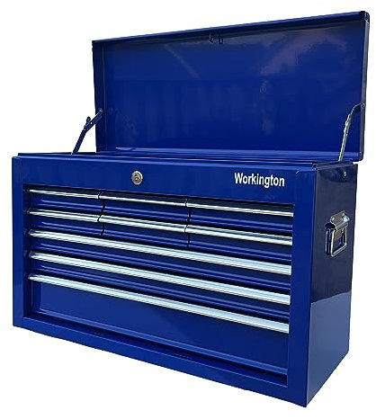 Workington Portable Metal Tool Chest with 9 Drawers, 24 9-Drawer Tool Chest Cabinet with Ball Bearing Drawer Slides, Steel Tool Storage Box Organizer 4006 Blue