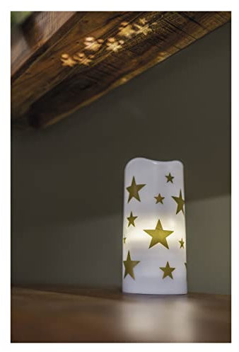 EMOS Robusta candela a LED con proiettore, motivo a stelle, in plastica, bianco caldo, dimensioni 7 x 15 cm, funzionamento USB o a batteria (3 x AAA), durata 10.000 ore, IP20 per interni, DCPW03