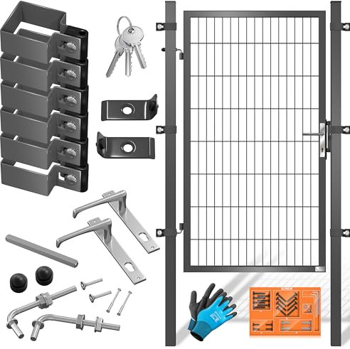 KESSER® Gartentor Premium Gartentür aus Metall verzinktem Stahl, Gartentür für Stabmattenzau Zauntor, Hoftor, inkl. Pfosten mit Schloss Türklinke und Schlüssel, 160 x 106cm Anthrazit