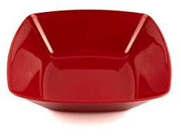 Buzztrove 4 Pack Plastic Bowls 16x16cm Red – Reusable Square Serving Bowls – Durable Plastic Pasta, Fruit & Salad Bowls – Lightweight Red Party Bowls.