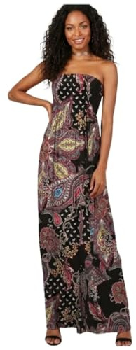 Vestido de verano para mujer, talla grande, estampado floral, vestido de tubo para mujer, cómodo, sin mangas, vestido largo, casual, cuello bandeau, traje de playa, cachemira, 48-50