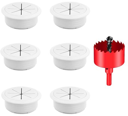 TuTuYa Desk Grommet, 6PCS Flexible 2 Inch (50mm) Desk Cable Grommet Desk Cable Hole Cover with Hole Saw, Ideal Solution for Office and Home Table Cable (White, 2 Inch_50mm)