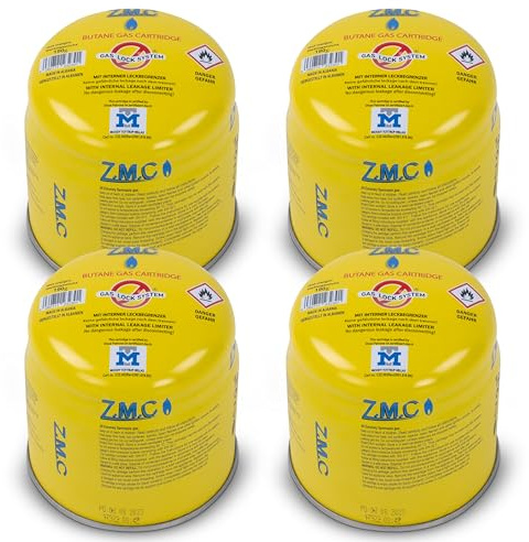 Z.M.C 4X Butan Gaskartuschen 190g Typ C200 EN417, Butan Gas Kartuschen mit Sicherheitsventil, Stechkartusche Gaskartusche ideal für Gasbrenner, Campingkocher, Abflämmgerät, Lötbrenner, Gaskocher