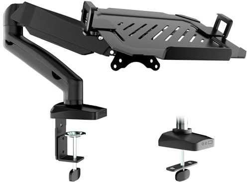 PUTORSEN Monitor Arm mit Laptopablage für 17 bis 32 Zoll LCD LED Bildschirm & bis zu 17 Zoll Notebook, Vollständig Verstellbarer Monitor Laptop Halterung Schreibtisch, 2 Befestigungsmöglichkeiten