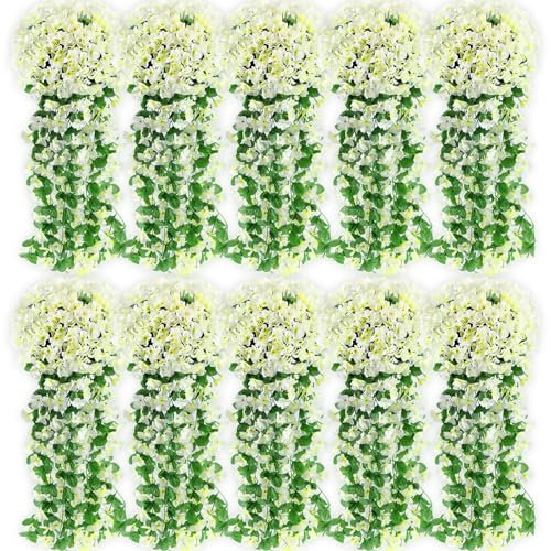 Yuxung 10 Pack 10 Pack Artificial Hanging Flowers Garland Arch Flowers for Wedding Ceremony Wall Home Floral Party Garden Outdoor Decoration (White)