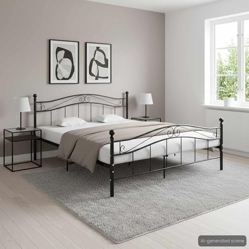 vidaXL Struttura per letto matrimoniale in metallo nero, stile moderno, robusta struttura in metallo verniciato a polvere, comfort e supporto, adatta per materassi da 160 x 200 cm