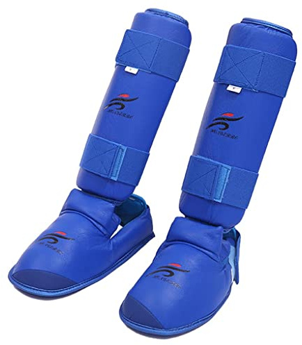 Harilla Espinilleras | Protectores de Piernas de MMA para Kickboxing Boxeo en Tailandia Thai Karate Artes Marciales | Protección para Pies Y Empeine de, Enlace Azul S