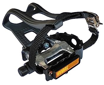 UPANBIKE Pedales de bicicleta con clips para los dedos y correas para bicicleta estática, bicicletas al aire libre y bicicleta giratoria, eje de 9/16 pulgadas con reflectores