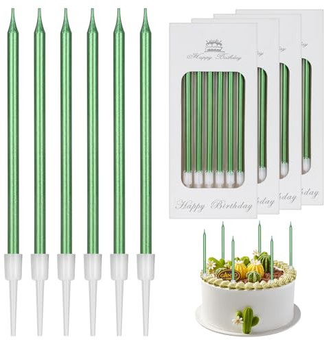 24 Pièces Bougie Anniversaire,Métallique Bougie,Bougies Anniversaire Adulte Enfant,vec Support,Bougie Gateau,Bougies d'Anniversaire Décorative pour Fête de Gâteau,Fête de Mariage,Anniversaire（vert）