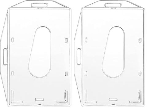 AIVEKE 2 Stück Ausweishüllen - Transparente Kartenhalter mit Daumenausschub Hartplastik ID Kartenhüllen Ausweishalter Schutzhülle Horizontaler und Vertikaler Dual-Use