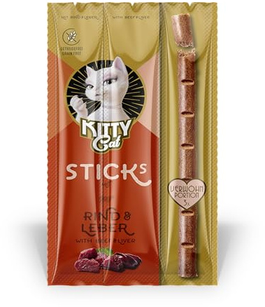 KITTY Cat Sticks Rind & Leber, 24 x 15 g (Großpackung), softe Leckerlis für Katzen, getreidefreier Snack mit hohem Fleischanteil und Taurin, 3 Sticks à 5 g pro Packung