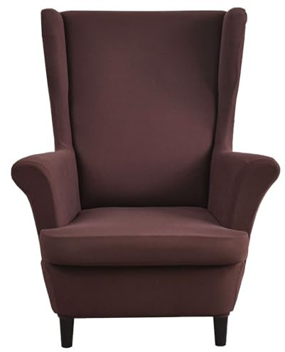 ZRCYXDW 2 Stück Ohrensessel Überzug, Elastisch Sessel-Überwürfe Weicher Polyester Bezug Sesselhusse Mit Kissenbezug Abnehmbarer Sesselhusse Ohrensessel Waschbarer-braun-2 Stück