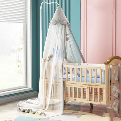 Peosaard Dosel de la Cama de bebé, Dosel de Cuna de Domo Colgante, Red de Cuna de Malla Fina con Aletas de Puerta, 236x87 en Carpa de cunas Transpirable para niños pequeños, sin Soporte (Gris)