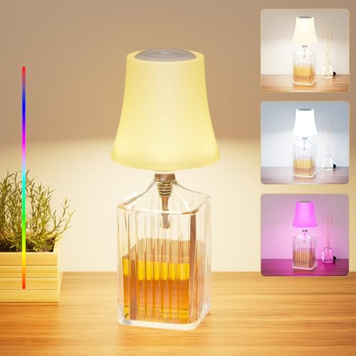 Nulmvic Lampe Bouteille LED Rechargeable - Lampe de Table Sans Fil avec 3 Température de Couleur+RGB Infinite Dimmable - Contrôle Tactile IP54 Etanche pour Intérieur Extérieur Jardin Chambre Fête