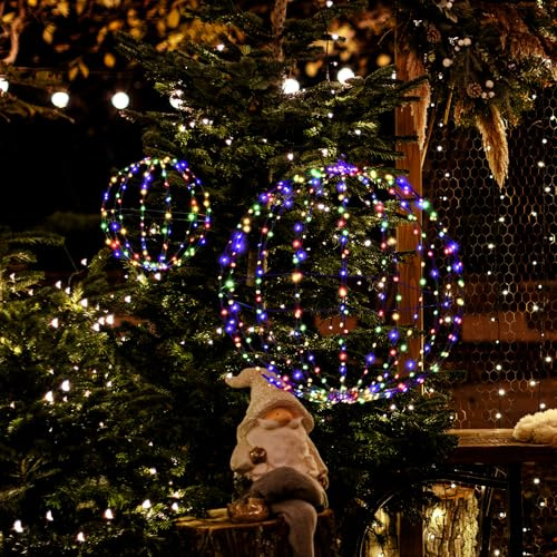 SOARS 2er Set LED Kugel, Weihnachtsbeleuchtung Außen mit 440 mehrfarbigen LEDs, Leuchtkugel Lichterkugel wetterfest, Weihnachtsdeko Outdoor & Indoor, Dekokugel Weihnachten φ 30cm / 56cm