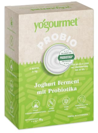 Yogourmet Joghurtferment mit Probiotika (6 Beutel = 6 Liter) | Joghurt zu Hause herstellen, natürlich, glutenfrei, gentechnikfrei, koscher, halal, 3-g-Beutel