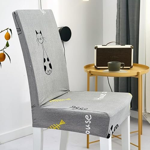 Stuhlhusse Graue Katze Stuhl Abdeckungen Stretch Hohen Zurück, Abnehmbaren Stuhl Schutz Für Bankett, Küche,Stuhlhussen Für