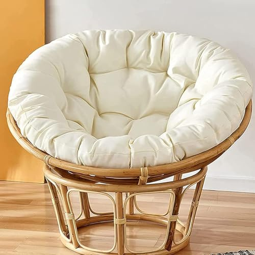 Deconation - Sillón Papasan de ratán beige – Silla para exterior o interior – Cojín blanco roto – D 110 cm x 80 cm