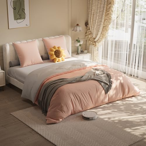 BFYDOAA Biancheria da letto 140 x 200 cm, 4 pezzi, lenzuolo con angoli, copripiumino, 2 federe, set di biancheria da letto in tessuto di poliestere (rosa e grigio chiaro)