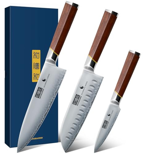 HOSHANHO 3 Pieces Knife Set, Ultra-Sharp Japanese Super Steel Kithen Knives Set, Professional Chef Knife Set with Ergonomic Wooden Handle & Gift Box