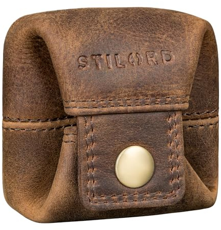 STILORD Claron Kleingeldbörse Leder Münzbeutel Vintage Münzbörse Klein Mini Geldbeutel Wiener Schachtel Minibörse Echtleder mit Geschenkbox Farbe:schwarz