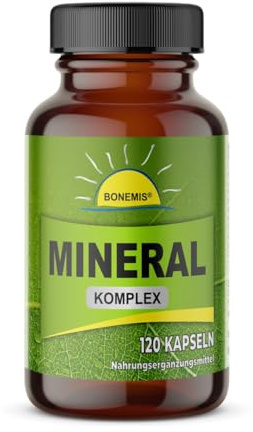 Mineral Komplex (12 Mineralstoffe und Spurenelemente), ohne Zusatzstoffe, 120 vegane Kapseln im Glas, Bonemis®