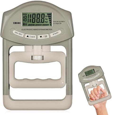 Digital handkraftsmätare, 396 pund/180 kg handdynamometer med USB-laddningskabel, intelligent och omisskännlig Grip-styrketränare elektronisk greppkraftsmätare stor LED-skärm (grå)