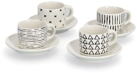 Zeller 26537 Espresso-Set, 8-tlg., Porzellan, schwarz/weiß