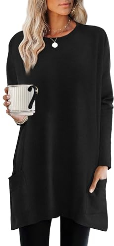 XIEERDUO Womens Tops Dressy Casual Blouses Loose Fit Tunic Tops High Low Long Sleeve Shirts for Women with Pockets Quiet Luxury Clothes Black XL