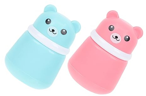 HAKIDZEL 2 Stück-pack Babypuder Plüschquasten Kasten in Cartoon Bärenform aus Pp und Schwamm Leicht zu Bedienen nicht Verformbar für Heiße Sommertage und Reisepacking