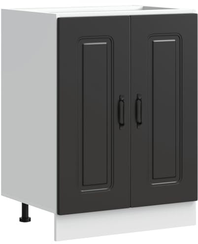 Tomostar Meuble Cuisine sous-évier, Meuble Bas pour évier Armoire de Cuisine Kalmar Noir 60x46x81,5 cm Bois ingénierie