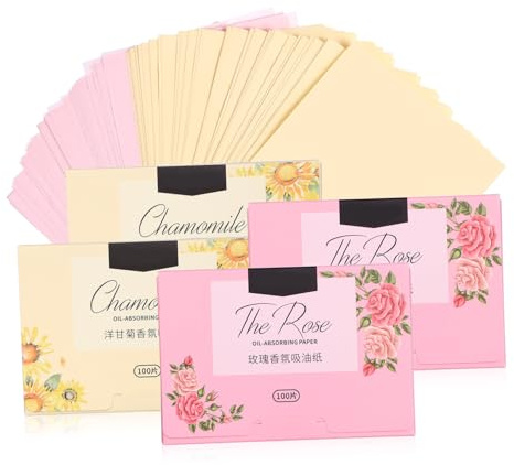 DECORNIJIA Papier zum Absorbieren von Öl für Gesicht 4 Boxen 400 Blätter Gesichtsreinigungspapier für Damen und Herren mit Kamillenduft und Rosenduft für Fettige Haut