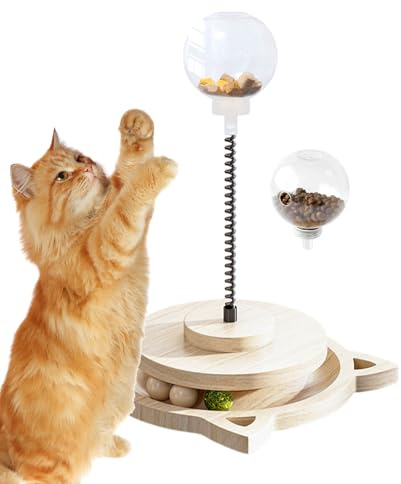 Teksome Dog Treat Ball | Pet Food Dispenser Wood Track,with Spring Pole Pet Treat Dispenser | for Home Play Medium Large Breed Puppy Kitten