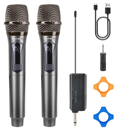 GOLDEN MARS Wireless Microphones - Upgraded 2.4GHz Plug-and-Play Mics, Rechargeable 500FT Long Range Stable Reception Microfono Inalambrico for Singing Karaoke DJ Party Speech Classroom Wedding Church