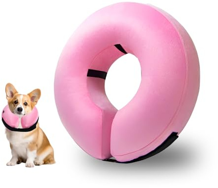Hundhalsband, hundkrage läckageskydd, SZMK uppblåsbar hundskyddskrage mjuk, justerbar halskrage katthalsband, krage för hund efter användning, kattkrage med justerbart spänne-M
