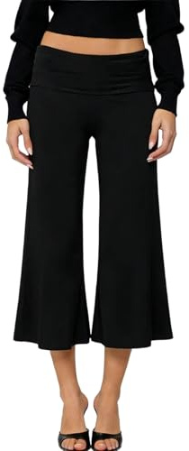 Gaucho Pants for Women Fold Over Capris Low Rise Wide Leg Flowy Capri Pants | Yoga Capris, Eyelets Foldover Cropped Leggings, Summer Comfy Palazzo Culotte Lounge Bottoms, Going Out Streetwear