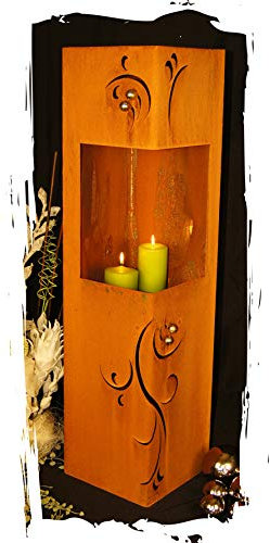 JH-Metalldesign Feuersäule Barocco Edelrost Rost Metall Gartendeko Garten Stele Fackel Feuer Säule