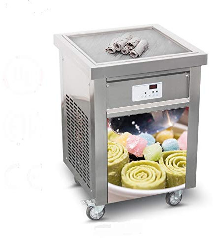 Kolice Commercial CE Certificate 52x52cm Single Square Ice Pan Fry Ice Cream Machine Fried ice Cream Machine Roll Ice Cream Machine for Bars, Cafes, ice Cream Store