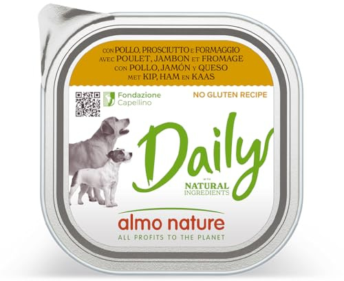 Almo Nature Daily Dog - Nourriture Humide pour Chiens avec Poulet, Jambon and Fromage -Pâté pour Chiens Adultes: 9 barquettes de 300g