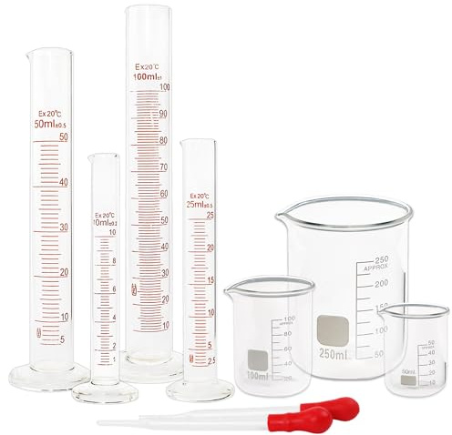 SUPERLELE Glasgraderad cylinderuppsättning 10/25/50/100 ml, tjock glasbägare set 50/100/250 ml med 2 droppar