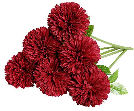 Tifuly Künstliche Hortensien, 6 Stück, Seide, Chrysanthemen, kleine Blumenkugel für Haus, Garten, Party, Büro, Dekoration, Brautsträuße, Arrangements, Mittelstücke (rot)