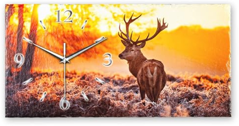 Kreative Feder Designer-Wanduhr Hirsch aus Stein mit Zeigern aus gebürstetem Aluminium - Designeruhr aus Stein mit flüsterleisem Uhrwerk (Hirsch, leises Funkuhrwerk)