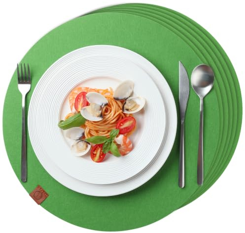Sidorenko Tischsets aus Filz beidseitig grün 38cm - 6er Set - Platzsets Waschbar- Filzuntersetzer für Esstisch, Küche & Alltag - Platzdeckchen rund - Tischuntersetzer - Filzmatte