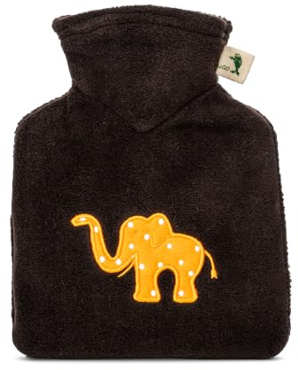 Hugo Frosch Wärmflasche Kinder 0,6 l mit Fleecebezug Elefant Braun | kleine Kinder-Bettflasche Made in Germany, langlebig & geruchsneutral, mit kuscheligem Tier-Überzug, abnehmbar & waschbar