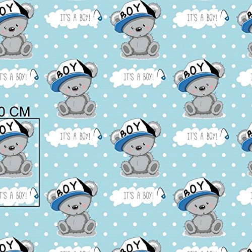 Pingianer 11,99€/m Teddy Bär Boy Girl 100% Baumwolle Baumwollstoff Kinder Meterware Handwerken Nähen Stoff (It´s a Boy Blau, 100x160cm)