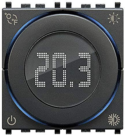 VIMAR 02973 Termostato Smart a rotella, Bluetooth, alimentazione 100-240 V, ON/OFF e PID, retroilluminazione a LED, 2 moduli. Compatibile con Eikon, Arké, Plana, Grigio