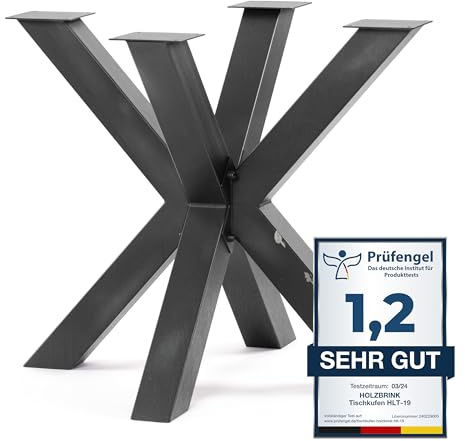 HOLZBRINK Tischgestell Spider | Massive Tischkufen/Tischbeine Metall Rohstahl mit Klarlack für Couchtisch, Esstisch, Schreibtisch, Konferenztisch | 1 Stück Tisch-Füße 85x80 cm | Höhe 72 cm