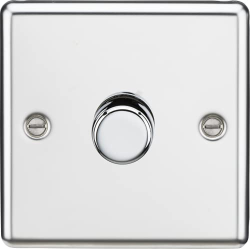 Trailing Edge Dimmer Switch Dimmable LED Light Push Button On Off Rotary 5W 150W 2 Way Rounded Edge Design (Polished Chrome - 1G)