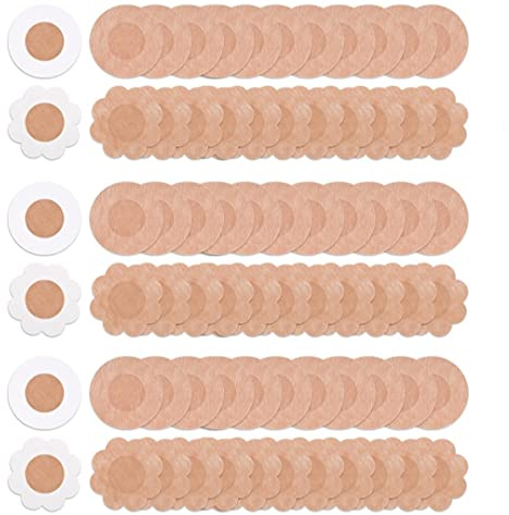 Belerry 50 Paare Unsichtbare Nippelabdeckung Brustwarzenabdeckungen Brustaufkleber Nippel Cover Nippelaufkleber Einweg Nipple Abdeckungen für Frauen (Blume, rund) Beige