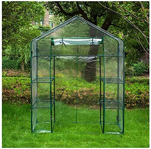 LSDRALOBBEB Treibhaus Foliengewächshaus Walk-In White Winter Garden Gardening Plants Hot Growhouse, mit Regalen, Heavy Duty PE Hot House, wasserdicht 807(Color:Clear,Size:143x143x195cm)